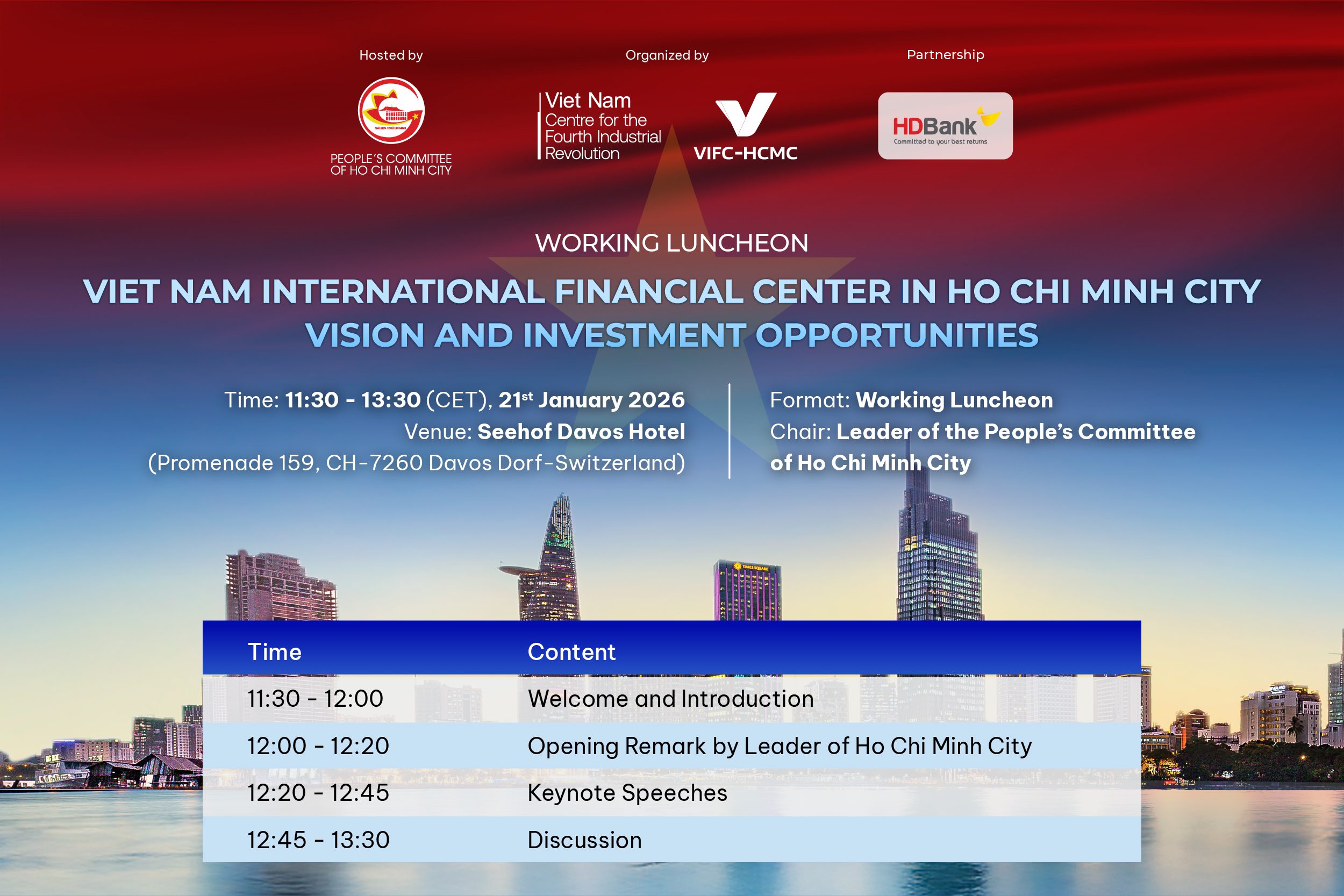 Thành phố Hồ Chí Minh tổ chức các hoạt động bên lề tại Hội nghị Thường niên lần thứ 56 của WEF – Davos 2026 nhằm thúc đẩy hợp tác quốc tế về khoa học – công nghệ và tài chính quốc tế