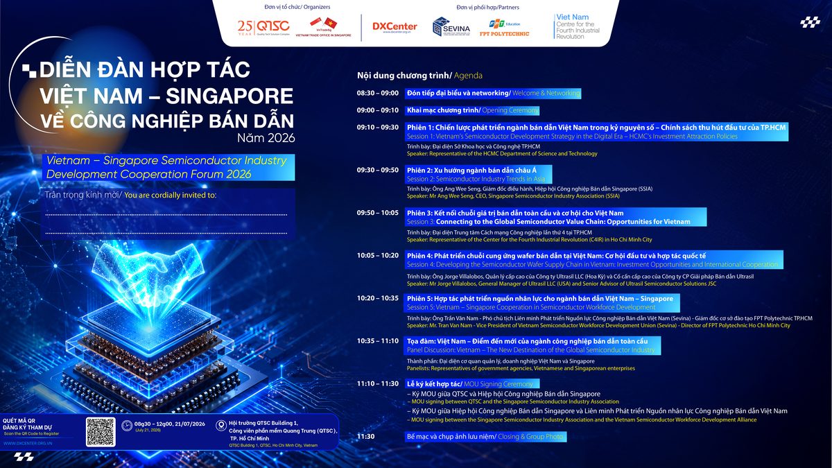 Diễn đàn Hợp tác Việt Nam – Singapore về Công nghiệp Bán dẫn 2026: Kết nối chuỗi giá trị, mở rộng cơ hội đầu tư và phát triển nguồn nhân lực